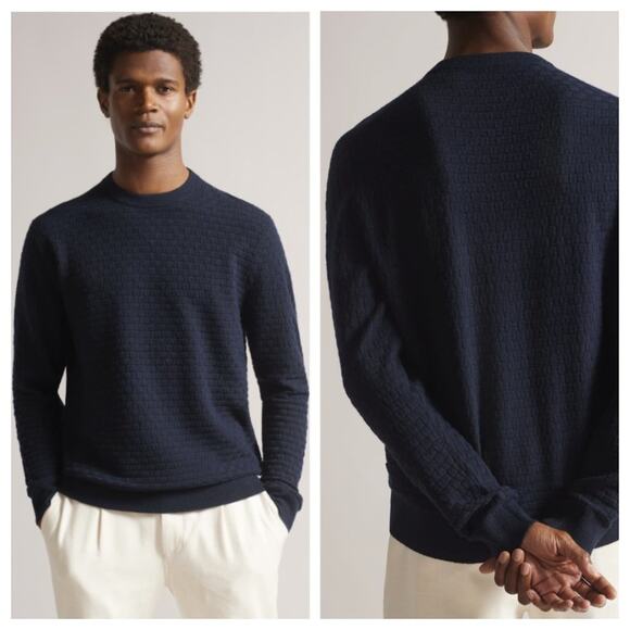 Ted Baker Men's Lentic Long Sleeve Textured Crew Neck Navy Size L - Picture 1 of 11